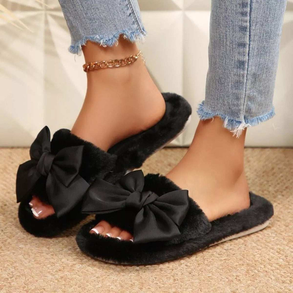 Bow Open Toe Flats Slippers - Trendsi - Flyclothing LLC