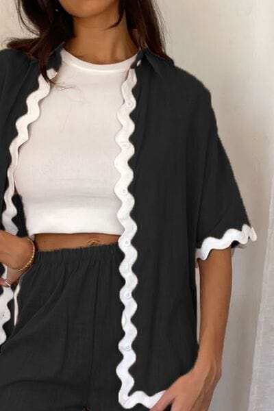 Contrast Trim Half Sleeve Top and Pants Set - Trendsi - Flyclothing LLC