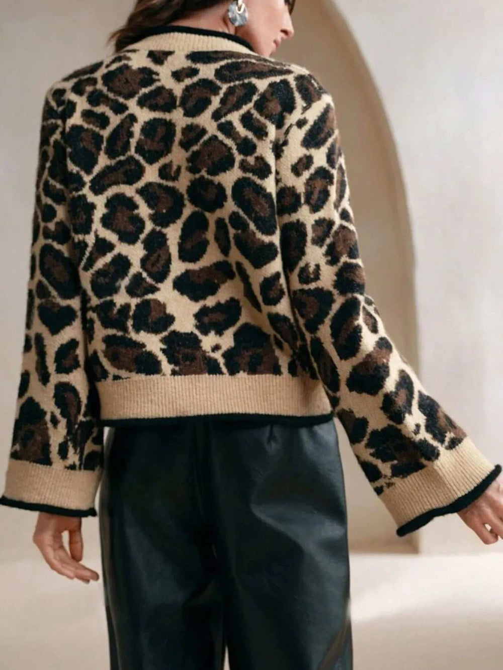 Leopard Print Bow-Tie Front Cropped Cardigan - Trendsi - Flyclothing LLC