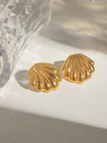 18K Gold-Plated Stainless Steel Shell Stud Earrings - Trendsi - Flyclothing LLC