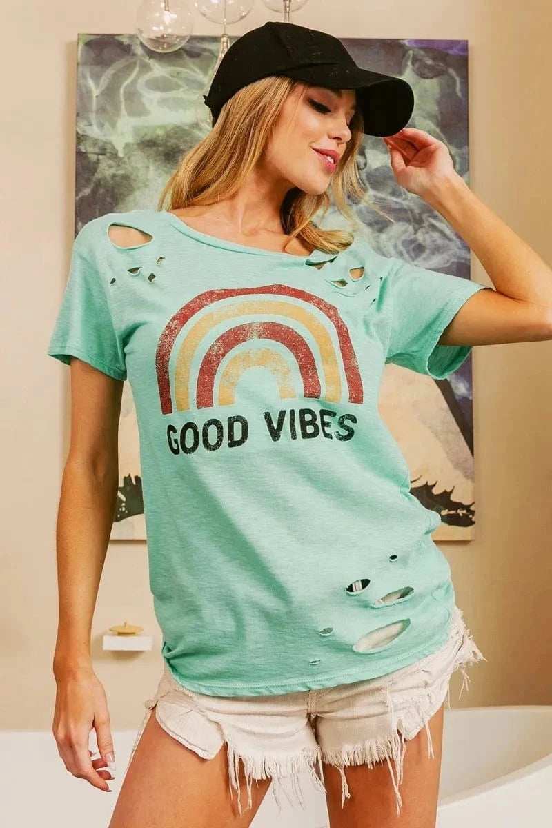 BiBi Cotton Slub Laser Top American Cow Boy Graphic - Trendsi - Flyclothing LLC