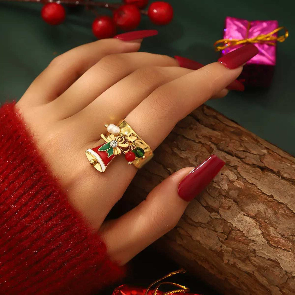 18K Gold-Plated Christmas Charm Ring - Trendsi - Flyclothing LLC
