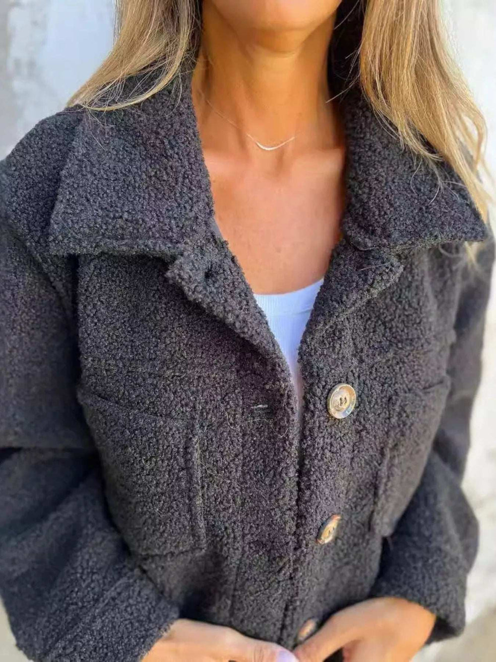 Full Size Single-Breasted Sherpa Shacket Plus Size - Trendsi - Flyclothing LLC