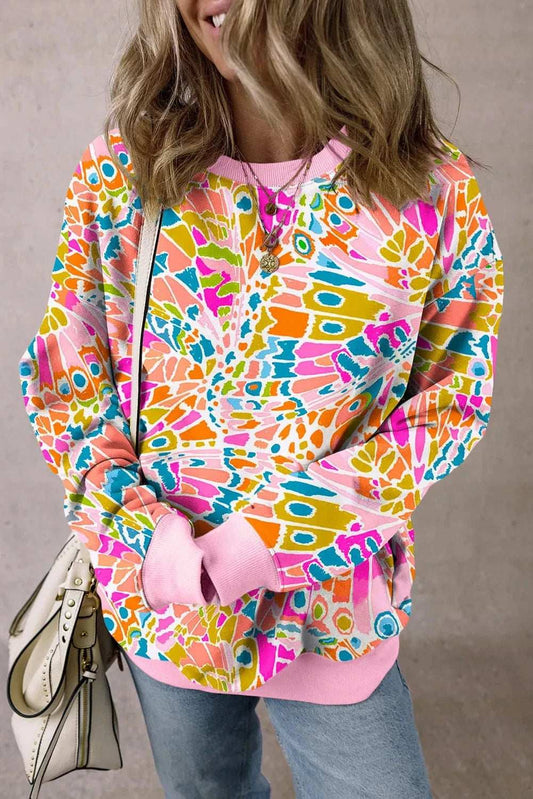 Printed Round Neck Long Sleeve Sweatshirt - Trendsi - Flyclothing LLC