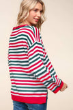 Haptics Full Size Striped Contrast Side Slit Knit Top - Trendsi - Flyclothing LLC