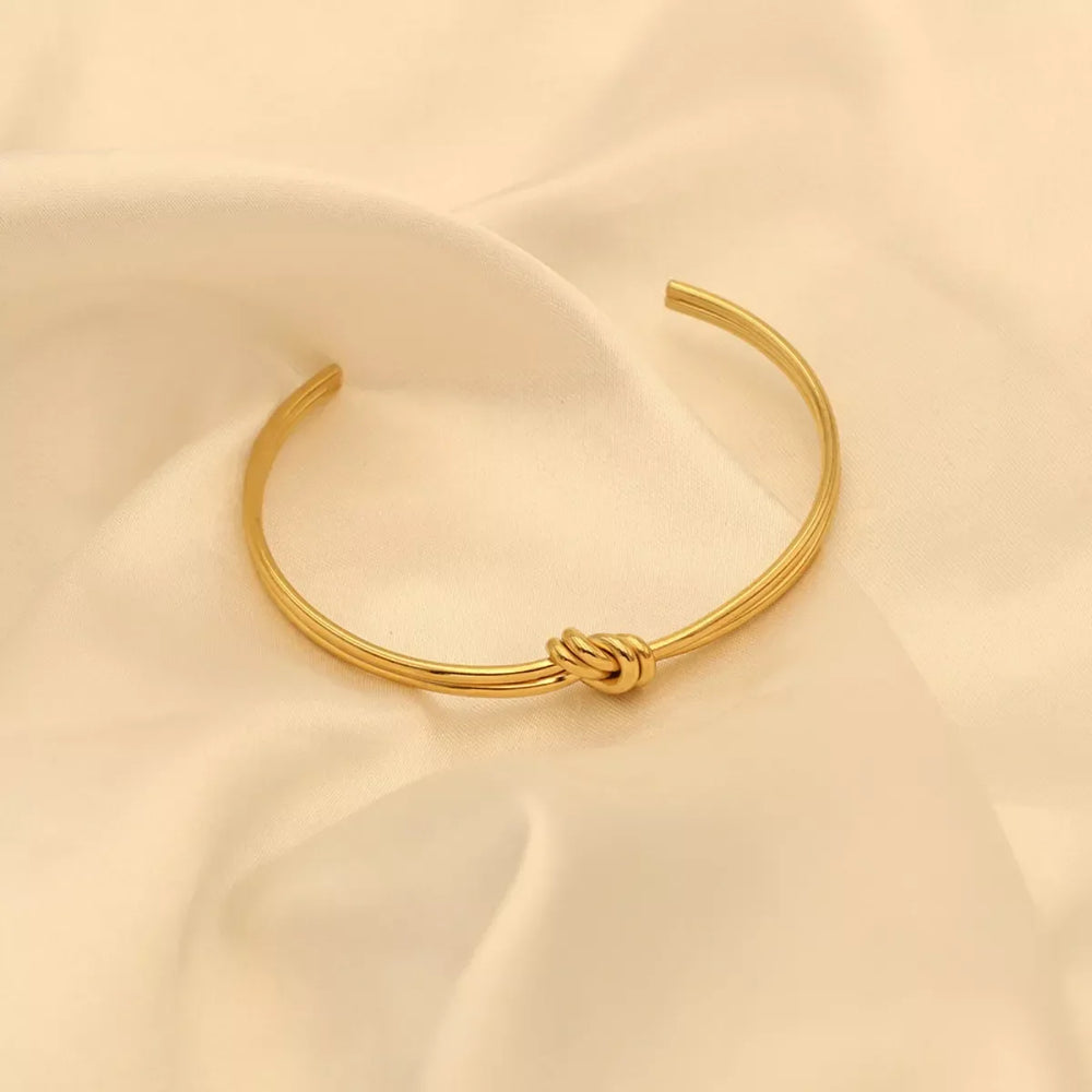 18K Gold-Plated Knot Open Bracelet - Trendsi - Flyclothing LLC