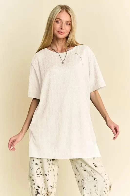 Davi & Dani Short Sleeve Side Slit T-Shirt with Pockets - Trendsi - Flyclothing LLC