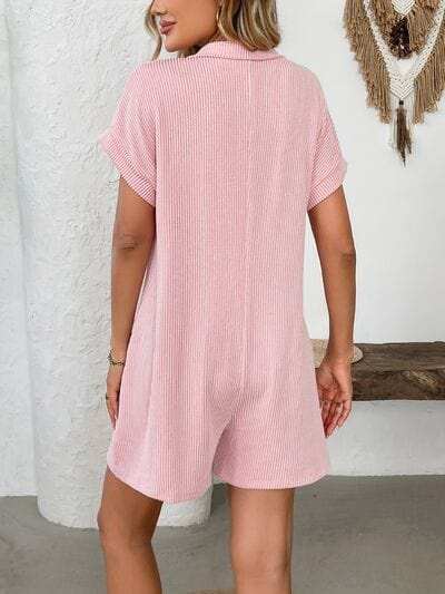 Button Detail Collared Neck Short Sleeve Romper - Trendsi - Flyclothing LLC