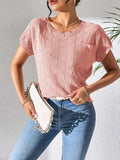Round Neck Short Sleeve Knit Top - Trendsi - Flyclothing LLC