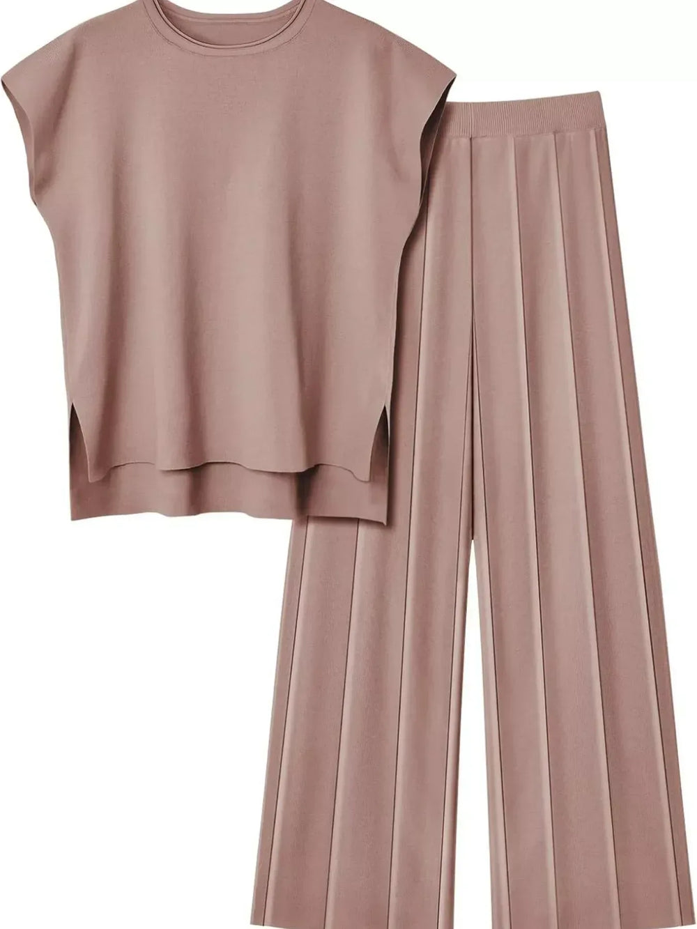 Casual Solid Color Cap Sleeve Top and Pants Knit Set - Trendsi - Flyclothing LLC