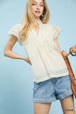 Umgee Scalloped Trim Flutter Sleeve Top - Trendsi - Flyclothing LLC