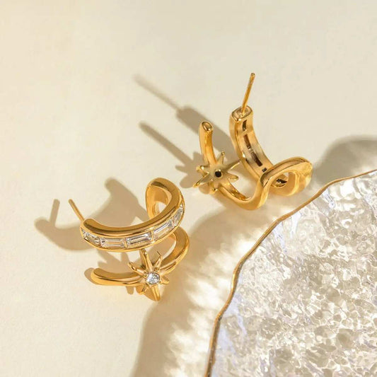 Stainless Steel Zircon Double-Layered Earrings - Trendsi - Flyclothing LLC