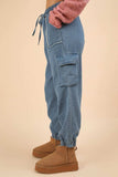 VERY J Washed Drawstring Jogger Cargo Jeans - Trendsi - Flyclothing LLC