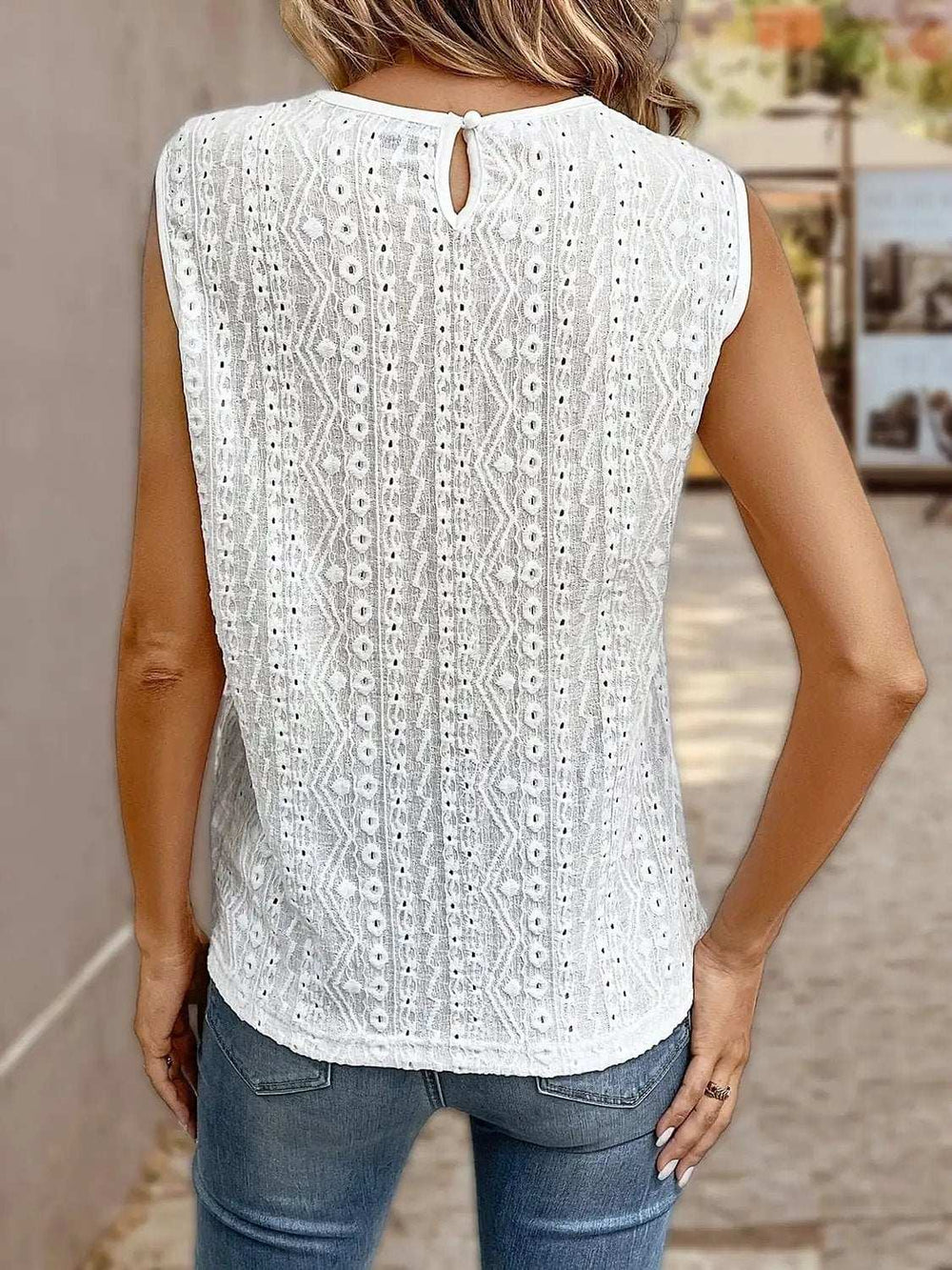 Lace Eyelet Sleeveless Top - Trendsi - Flyclothing LLC
