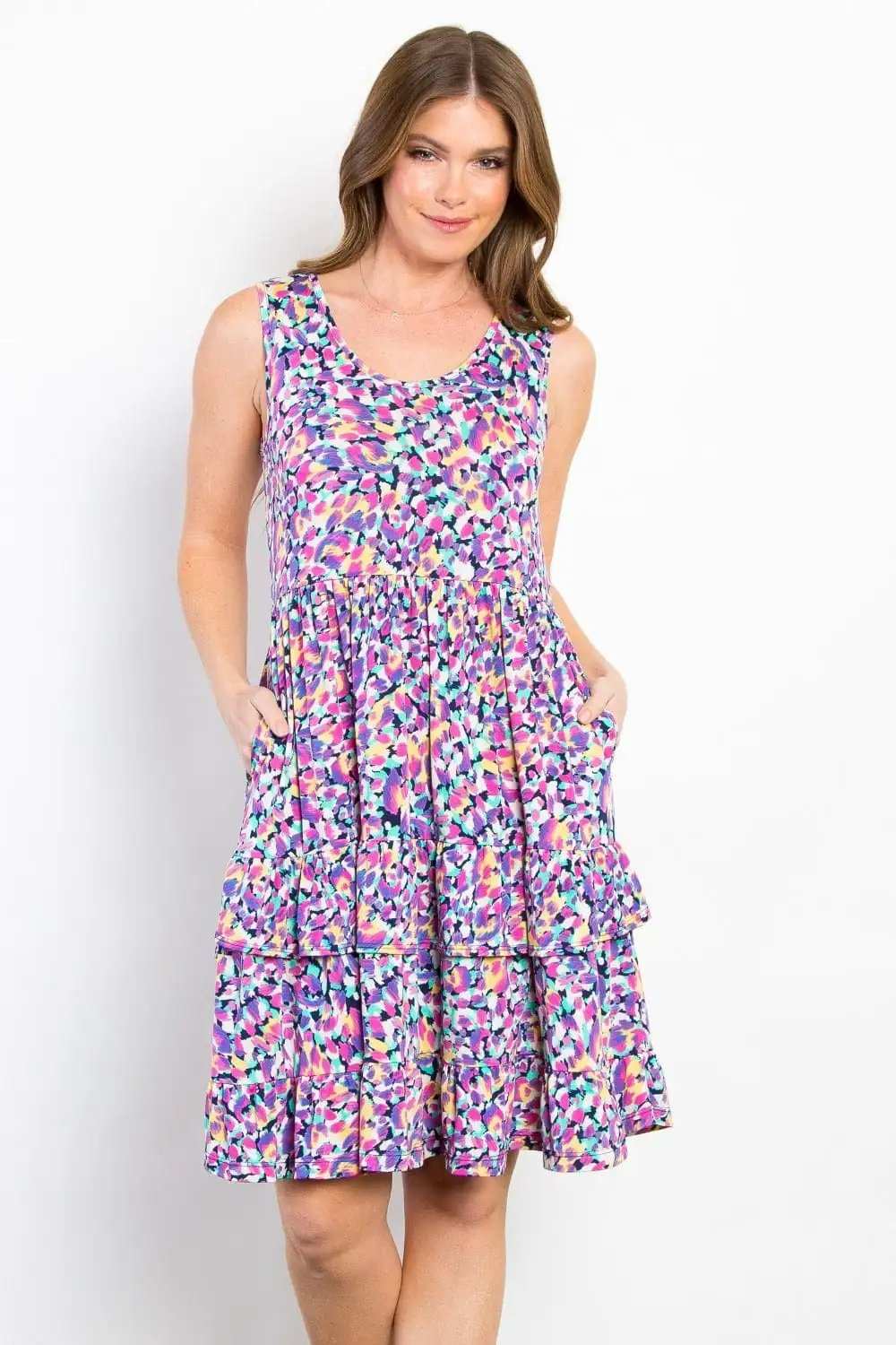 Be Stage Full Size Print Wrinkle Free Ruffled Dress - Trendsi - Flyclothing LLC
