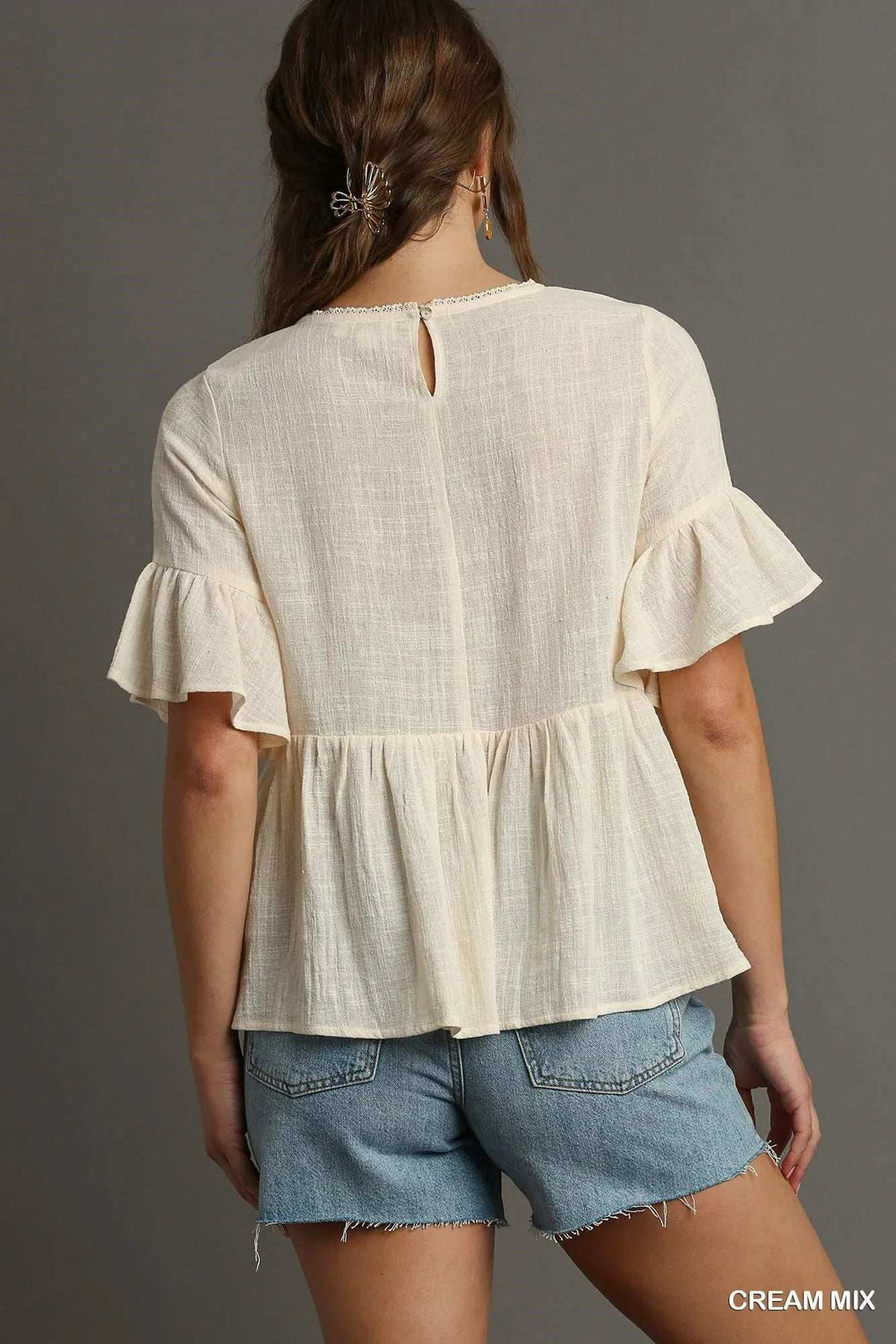 Umgee Floral Lace Trimmed Detail Half Sleeve Babydoll Top - Trendsi - Flyclothing LLC