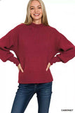 Zenana Balloon Sleeve Mock Neck Sweater - Trendsi - Flyclothing LLC