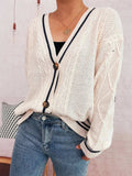 Star Pattern Button-Up Cardigan with Contrast Trim - Trendsi - Flyclothing LLC
