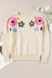 Plus Size Crochet Flower Round Neck Long Sleeve Sweater - Trendsi - Flyclothing LLC