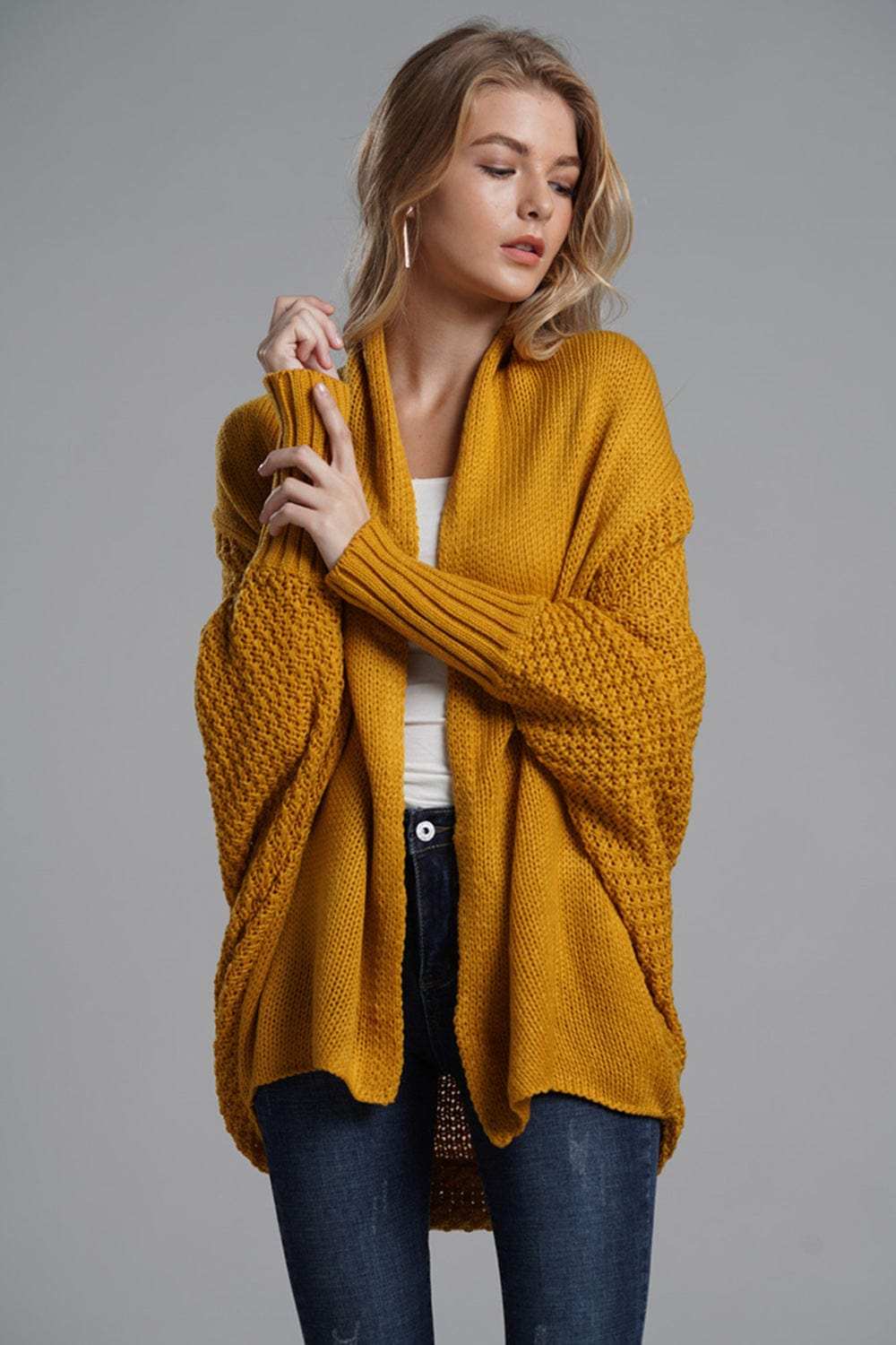 Open Front Batwing Sleeve Cardigan - Trendsi - Flyclothing LLC