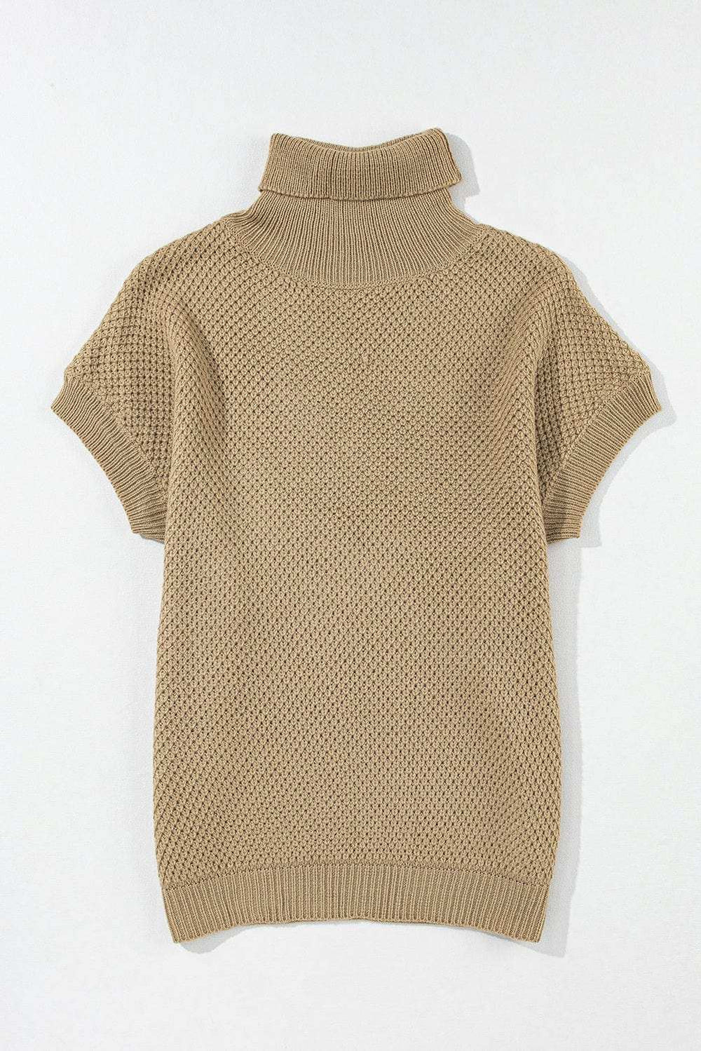 Solid Color Turtleneck Short Sleeve Sweater - Trendsi - Flyclothing LLC
