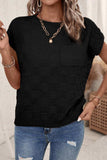 Pocketed Checkered Round Neck Knit Top - Trendsi - Flyclothing LLC