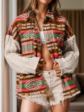 Geometric Collared Neck Long Sleeve Jacket - Trendsi - Flyclothing LLC