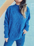 Diamond Round Neck Long Sleeve Sweater - Trendsi - Flyclothing LLC