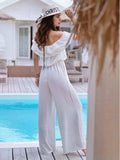 Ruffled Off Shoulder Wide Leg Jumpsuit - Trendsi - Flyclothing LLC