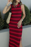Slit Striped Round Neck Sleeveless Midi Dress - Trendsi - Flyclothing LLC