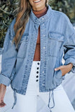 Drawstring Snap Down Denim Jacket with Chest Pockets - Trendsi - Flyclothing LLC