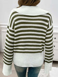 Striped Collared Neck Long Sleeve Sweater - Trendsi - Flyclothing LLC