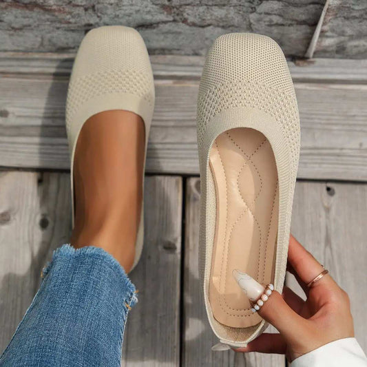 Square Toe Solid Color Mesh Slip-Ons - Trendsi - Flyclothing LLC