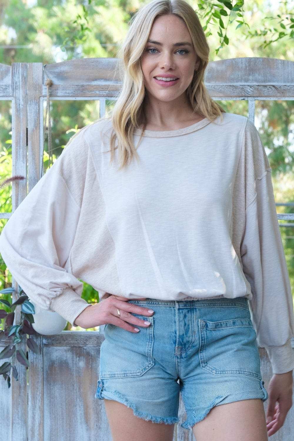 Hailey & Co Rib and Two Tone Knit Mixed Top - Trendsi - Flyclothing LLC