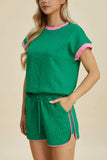 Double Take Full Size Texture Contrast T-Shirt and Shorts Set - Trendsi - Flyclothing LLC