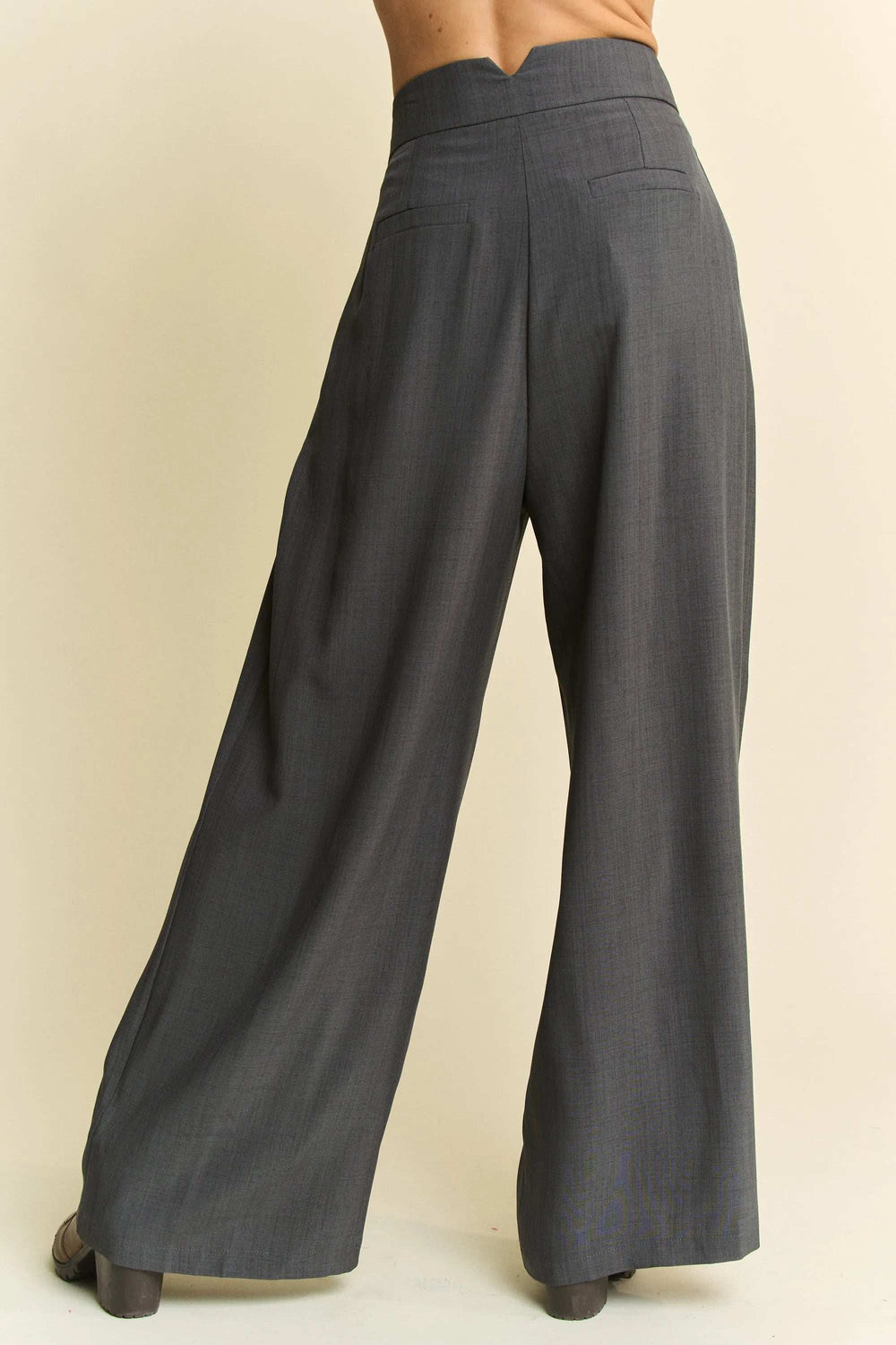 Davi & Dani Solid Back Pocket Shirring Detail Wide Leg Pants - Trendsi - Flyclothing LLC