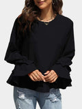 Round Neck Double-Layered Flounce Sleeve Top - Trendsi - Flyclothing LLC
