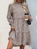Frill Printed Mock Neck Long Sleeve Mini Dress - Trendsi - Flyclothing LLC