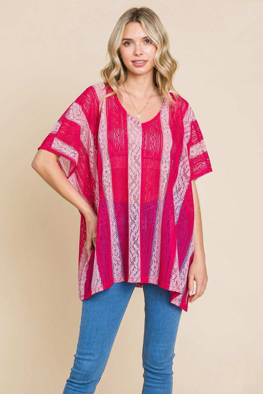 Cotton Bleu by Nu Label V Neck Drop Shoulder Oversize Top - Trendsi - Flyclothing LLC