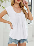 Pleated Front Scoop Neck T-Shirt - Trendsi - Flyclothing LLC