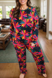 Plus Size Printed Round Neck Top and Drawstring Pants Set - Trendsi - Flyclothing LLC