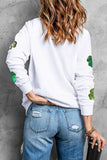 Lucky Clover Round Neck Long Sleeve Sweatshirt - Trendsi - Flyclothing LLC