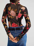 Floral Mock Neck Long Sleeve Top - Trendsi - Flyclothing LLC