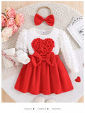 Children's Heart Bowknot Decor Dress with Headband - Trendsi - Flyclothing LLC