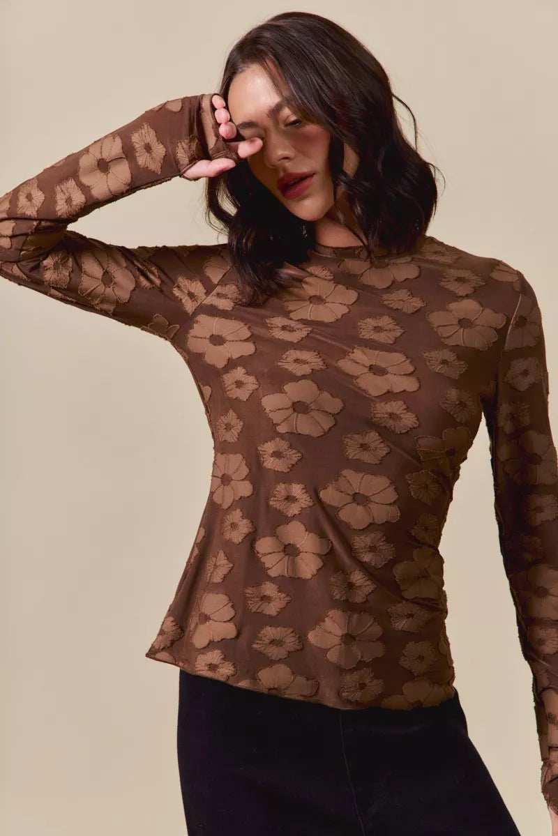 SO ME Stretched Jacquard Casual Tops with Thumb Opening - Trendsi - Flyclothing LLC