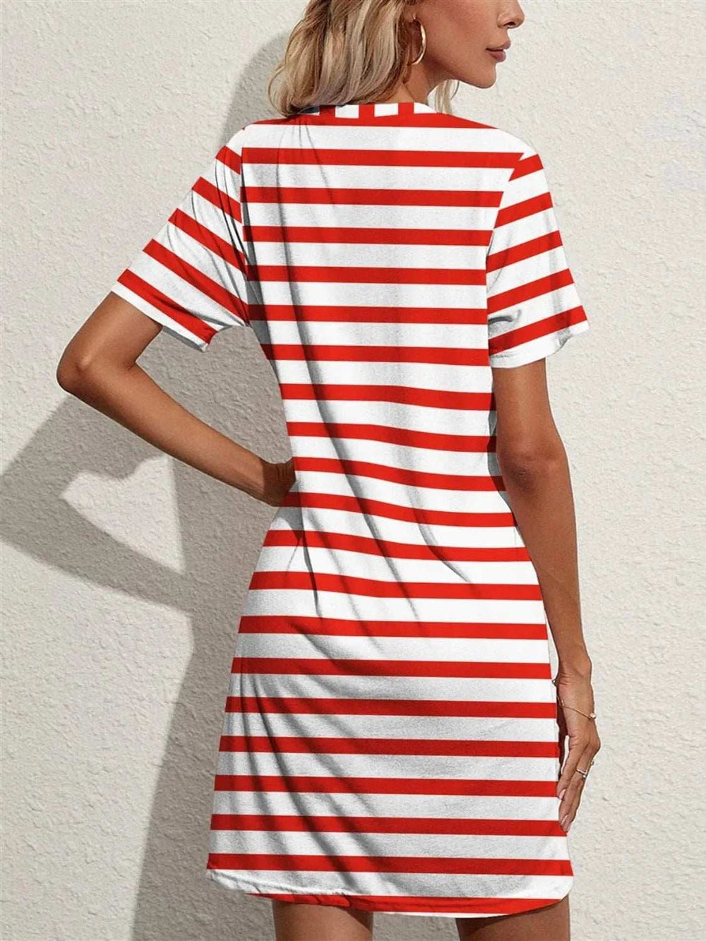 Contrast Striped Round Neck Short Sleeve Dress - Trendsi - Flyclothing LLC