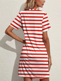 Contrast Striped Round Neck Short Sleeve Dress - Trendsi - Flyclothing LLC