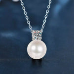 925 Sterling Silver Moissanite Pearl Necklace - Trendsi - Flyclothing LLC