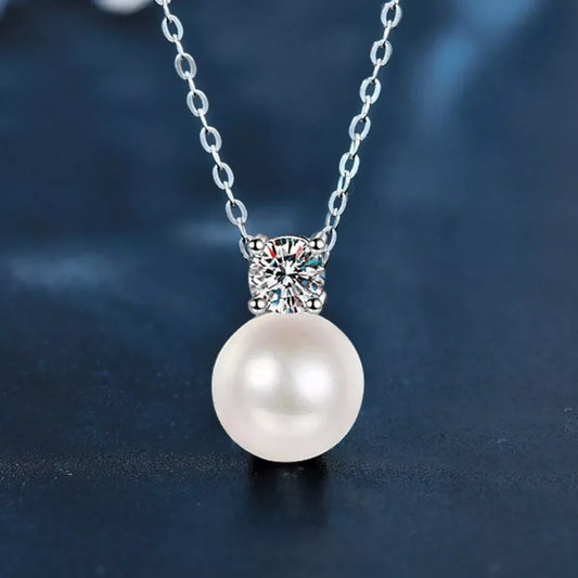 925 Sterling Silver Moissanite Pearl Necklace - Trendsi - Flyclothing LLC