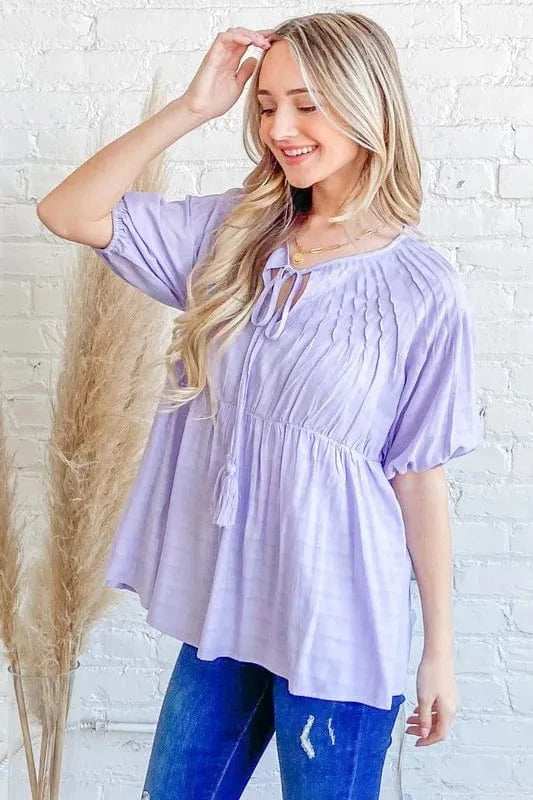 And The Why Textured Pintuck Blouse Top with Tassels - Trendsi - Flyclothing LLC